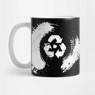 Earth Day: The Recycle Logo in the center of a Japanese Sumi Brush Enso (eternal circle)  on a Dark Background Mug